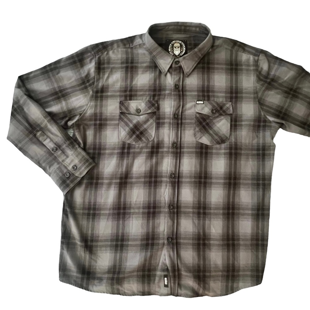 LIVE BEARDED Flanned Button Up Shirt Grey Black Plaid Size 4X